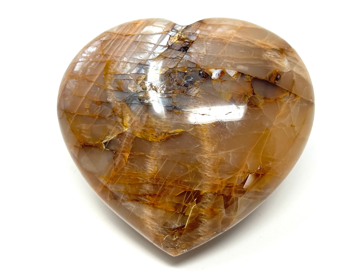 Flashy Peach Moonstone Crystal Heart 7.6cm