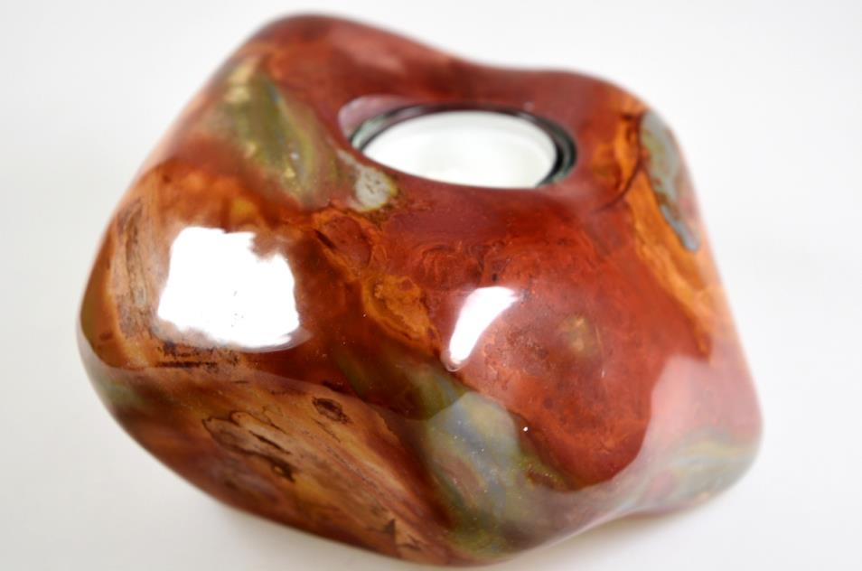 Large Polychrome Jasper Crystal Tea Light Candle Holder 16cm