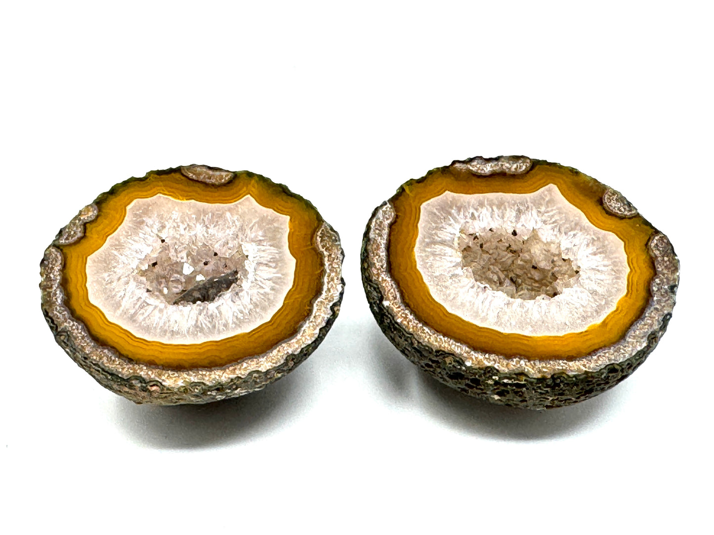 Natural Warring States Agate Geode Pair With Druzy Crystals 3.7cm