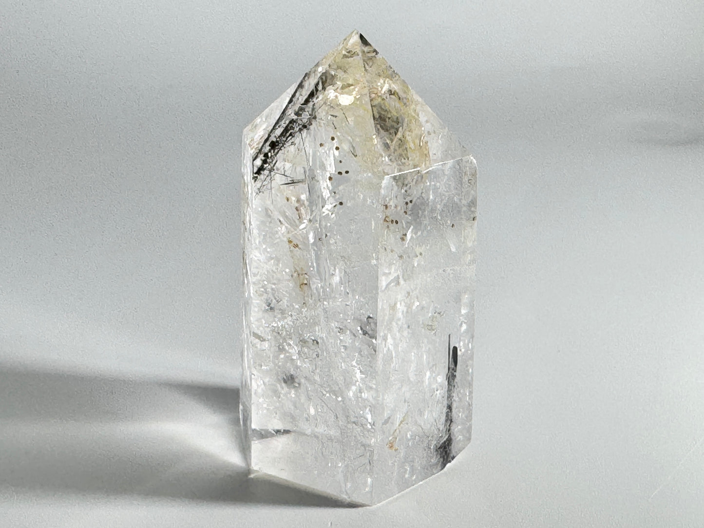 Large Quartz With Tourmaline Crystal Point 7.9cm