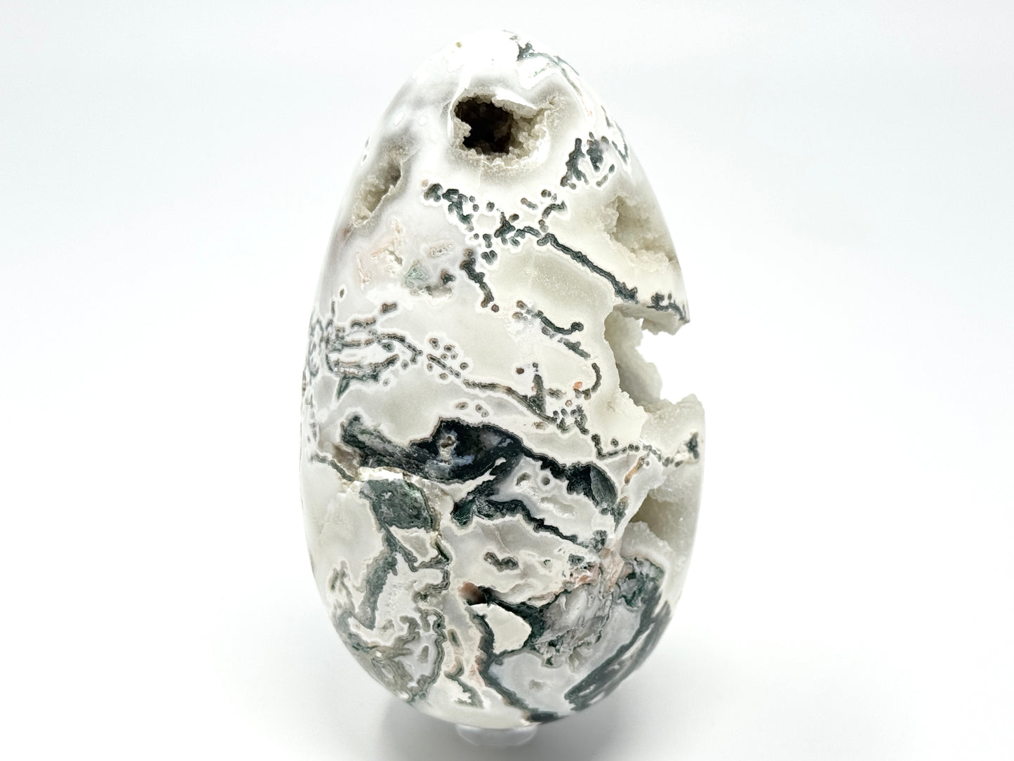 Large Druzy Moss Agate Crystal Egg 12.7cm