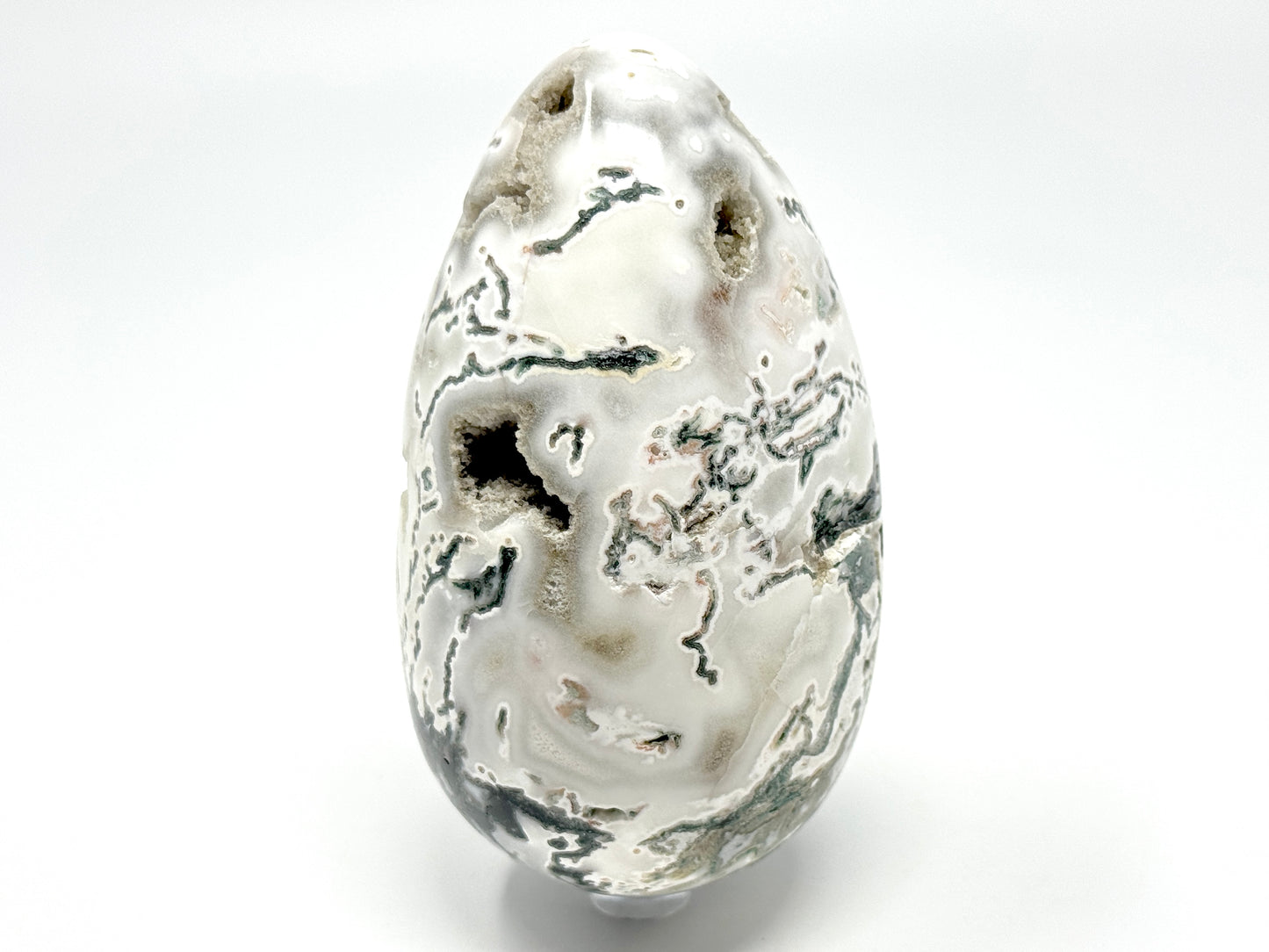 Large Druzy Moss Agate Crystal Egg 12.7cm