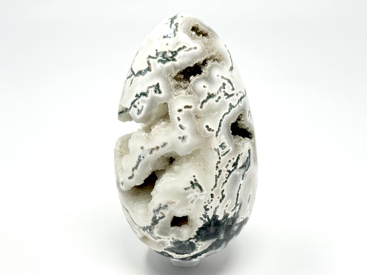 Large Druzy Moss Agate Crystal Egg 12.7cm