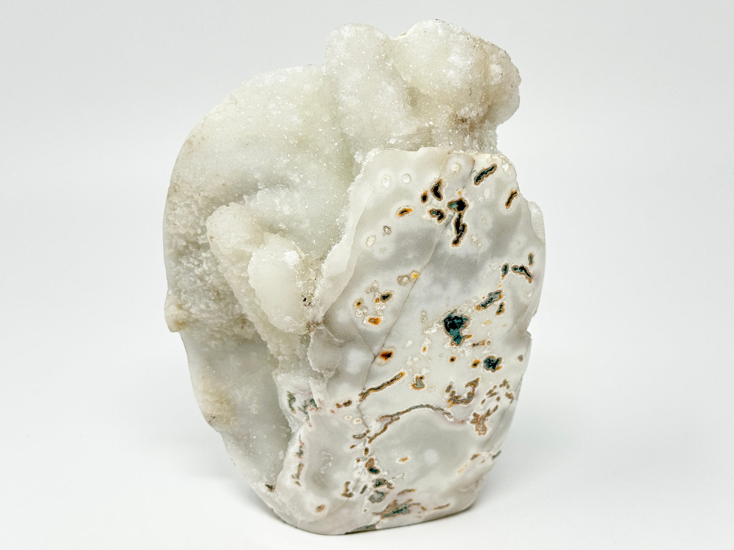 Mounted Druzy moss agate freeform 15.7cm
