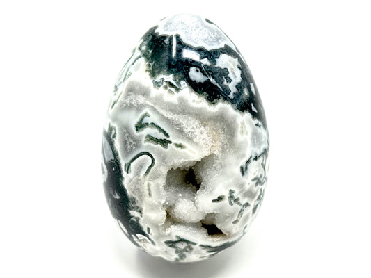 Large Druzy Moss Agate Crystal Egg 10.7cm