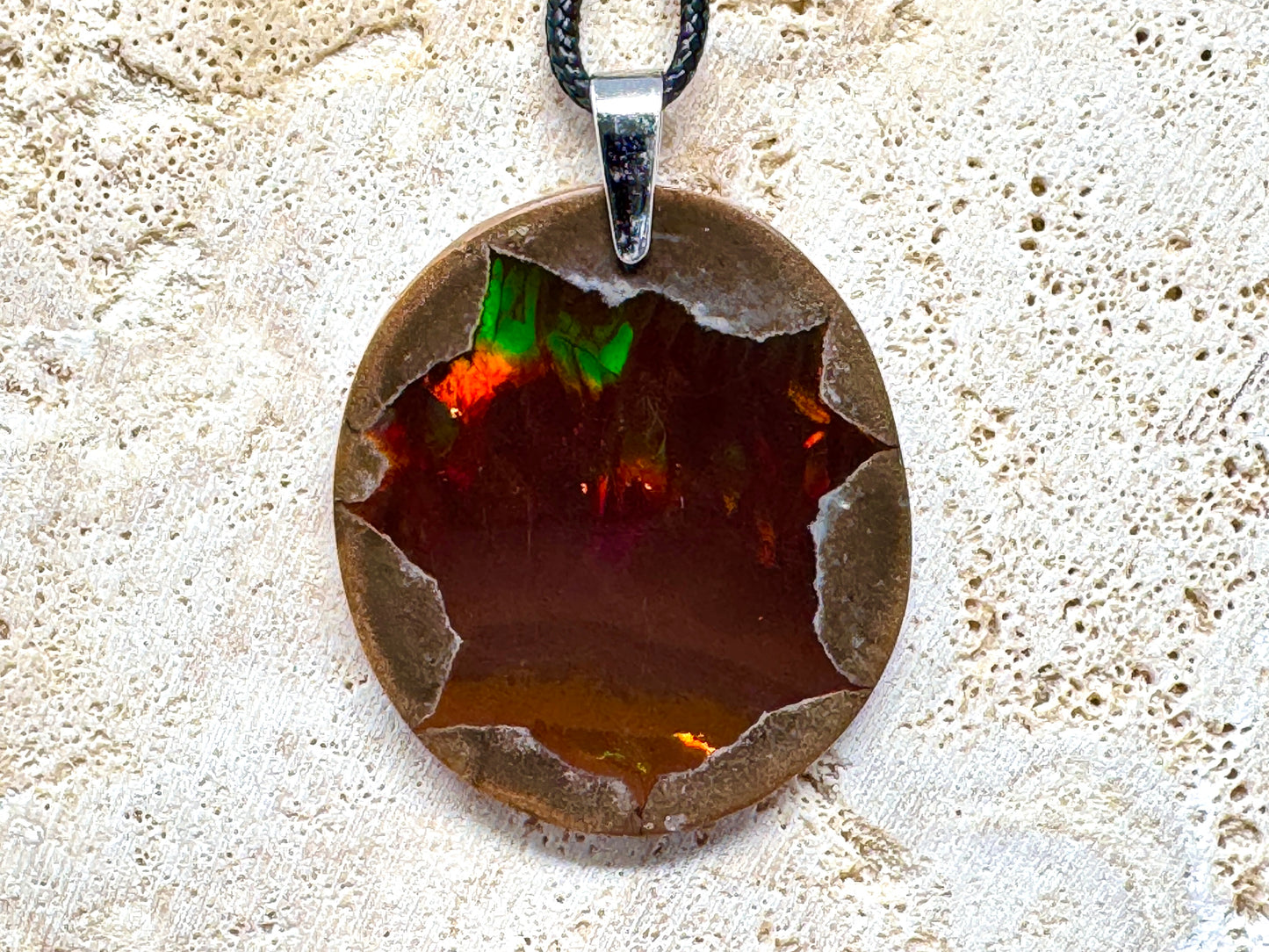 Ethiopian Shewa Chocolate Opal Pendant Oval 4.3cm