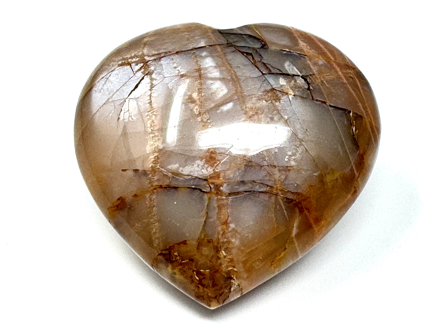 Flashy Peach Moonstone Crystal Heart 7.6cm