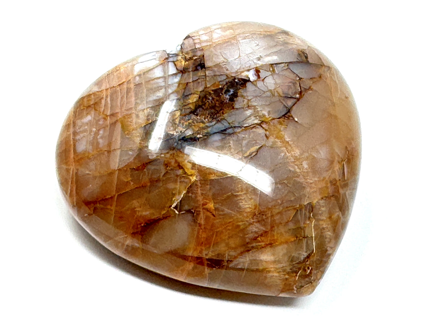 Flashy Peach Moonstone Crystal Heart 7.6cm