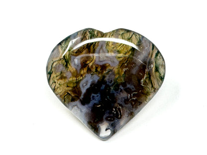 Flat Moss Agate Crystal Heart 5.1cm