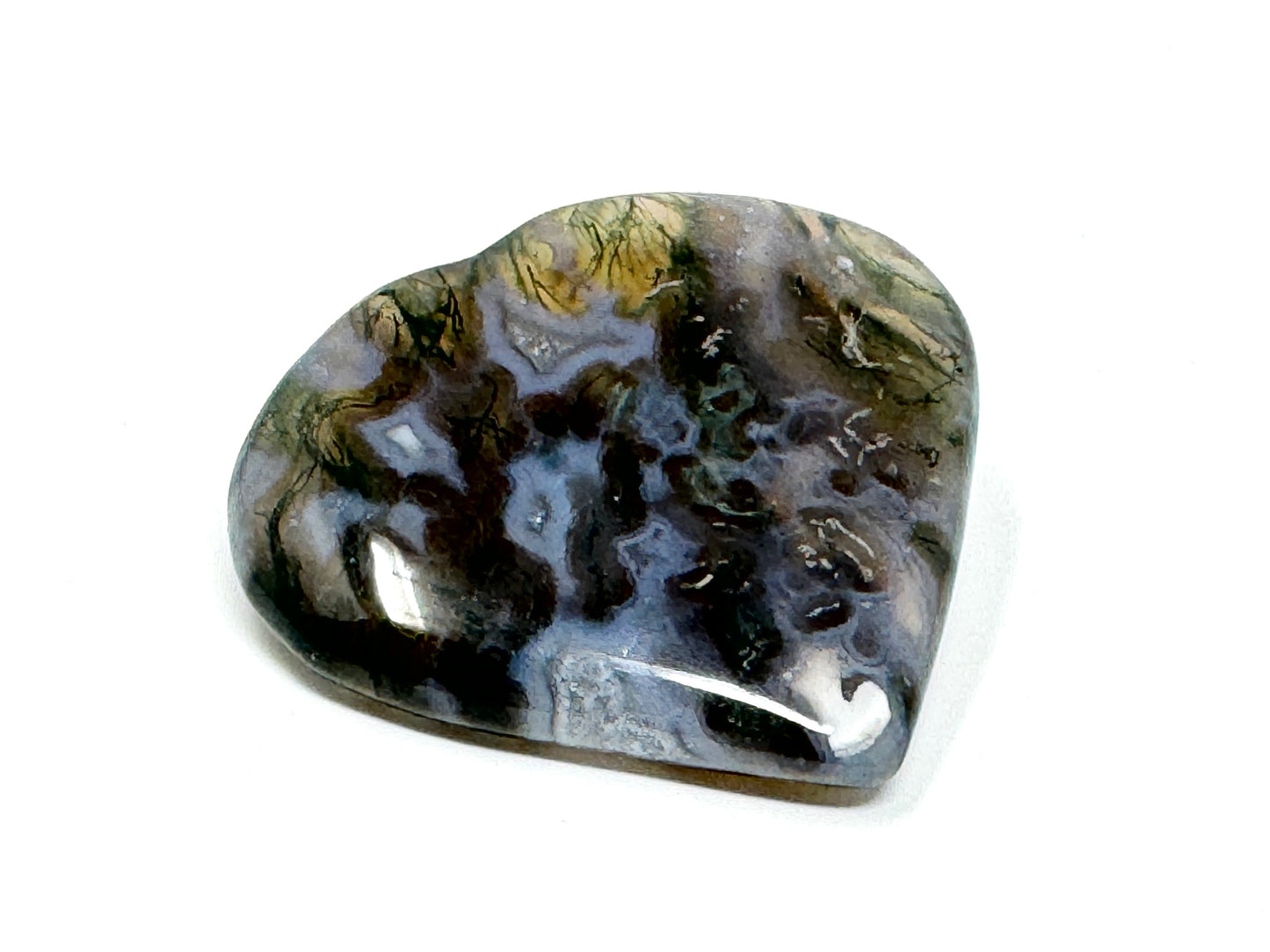Flat Moss Agate Crystal Heart 5.1cm