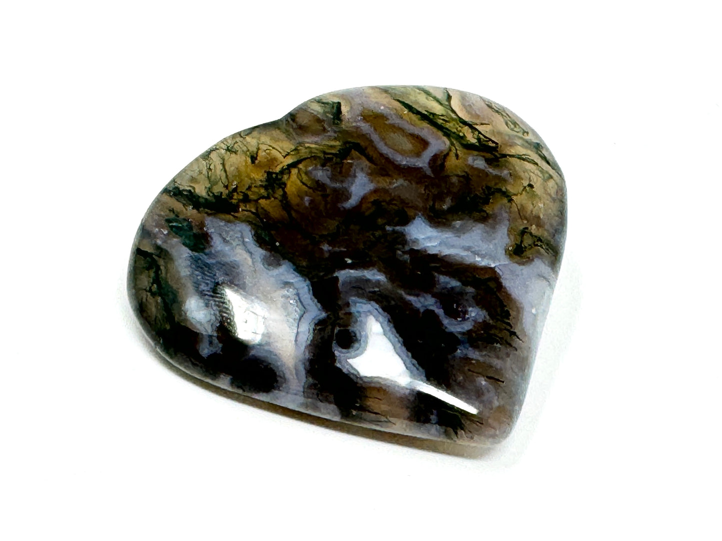 Flat Moss Agate Crystal Heart 5.1cm