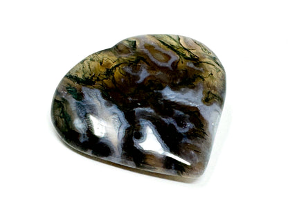 Flat Moss Agate Crystal Heart 5.1cm