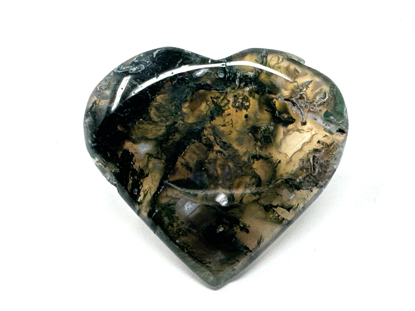 Flat Moss Agate Crystal Heart 4.8cm
