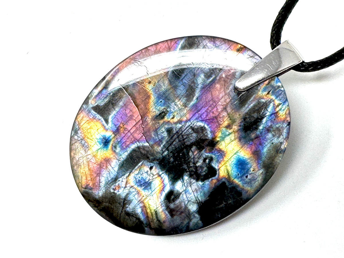 Large Rainbow Labradorite Pendant Oval 4.1cm