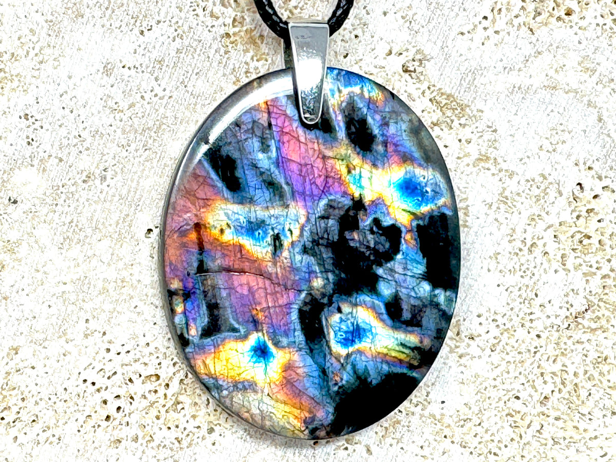 Large Rainbow Labradorite Pendant Oval 4.1cm