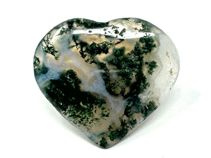 Flat Moss Agate Crystal Heart 5.1cm