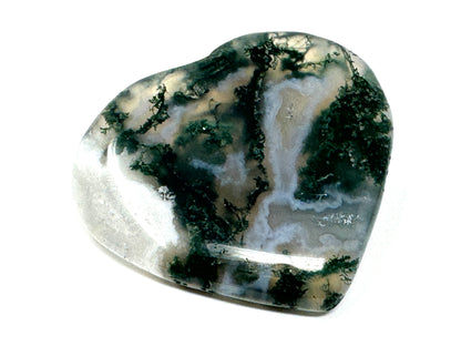 Flat Moss Agate Crystal Heart 5.1cm