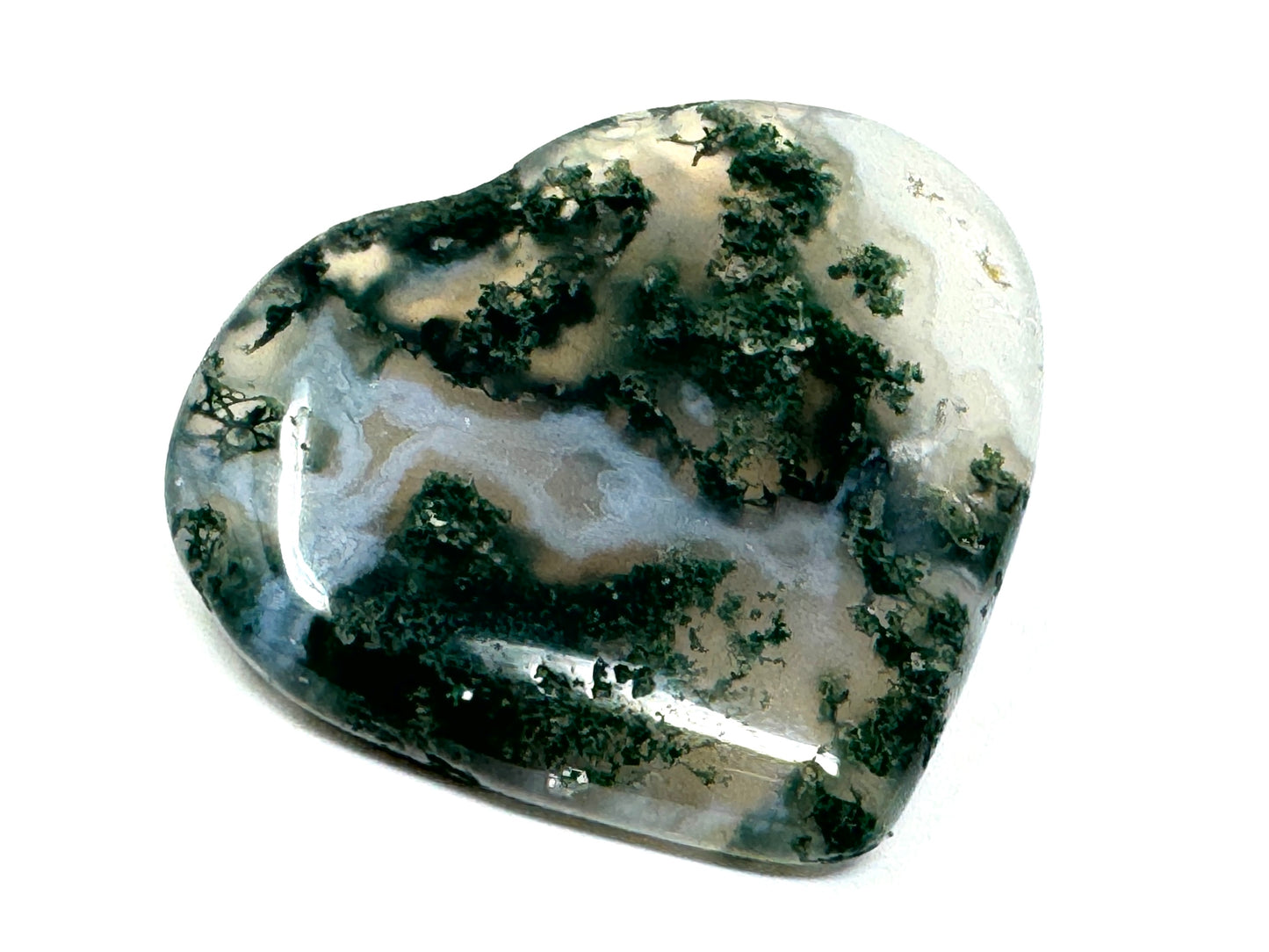 Flat Moss Agate Crystal Heart 5.1cm