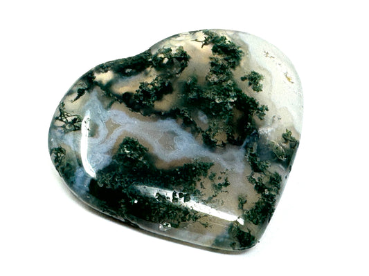 Flat Moss Agate Crystal Heart 5.1cm