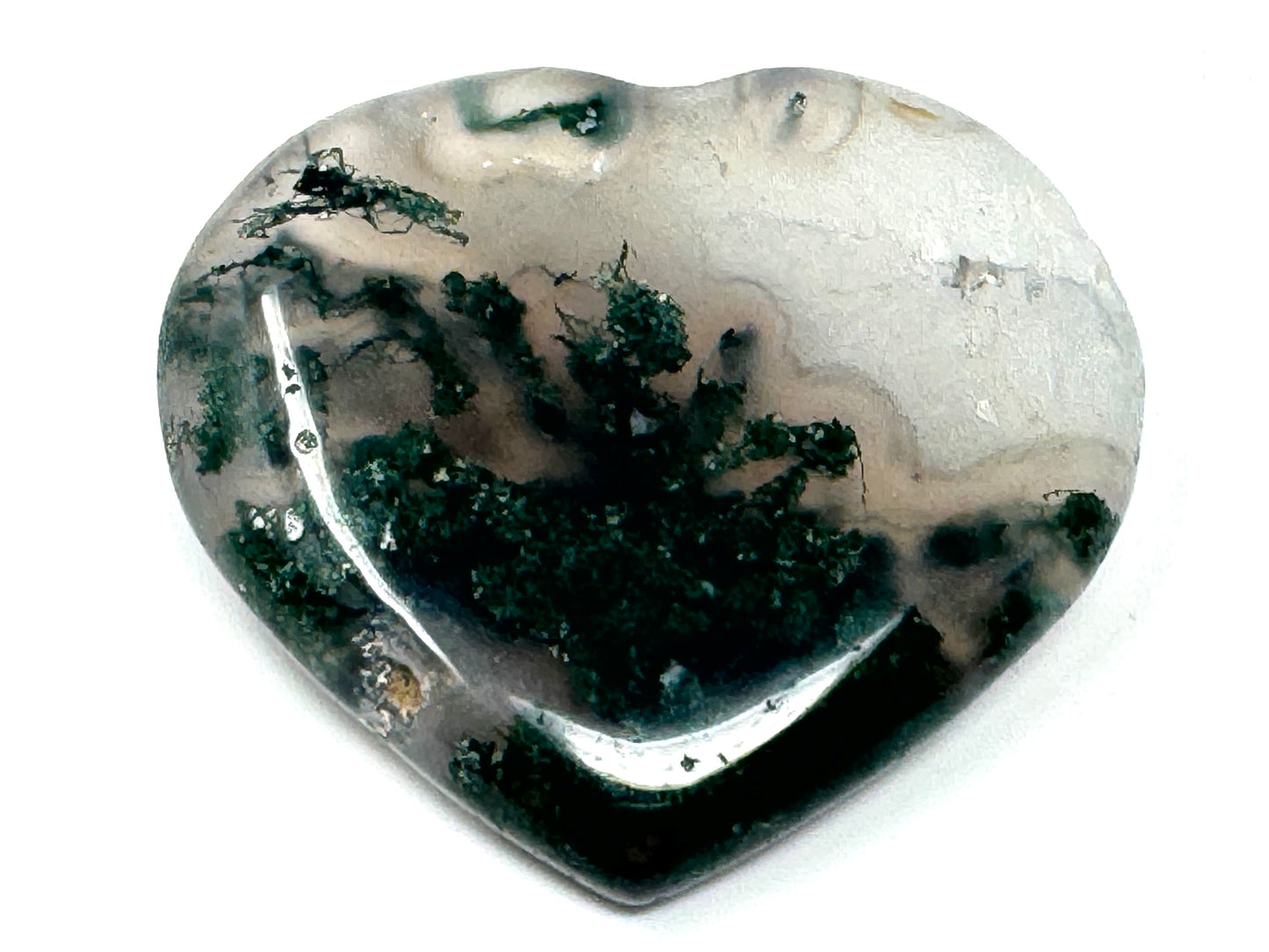 Flat Moss Agate Crystal Heart 5.1cm