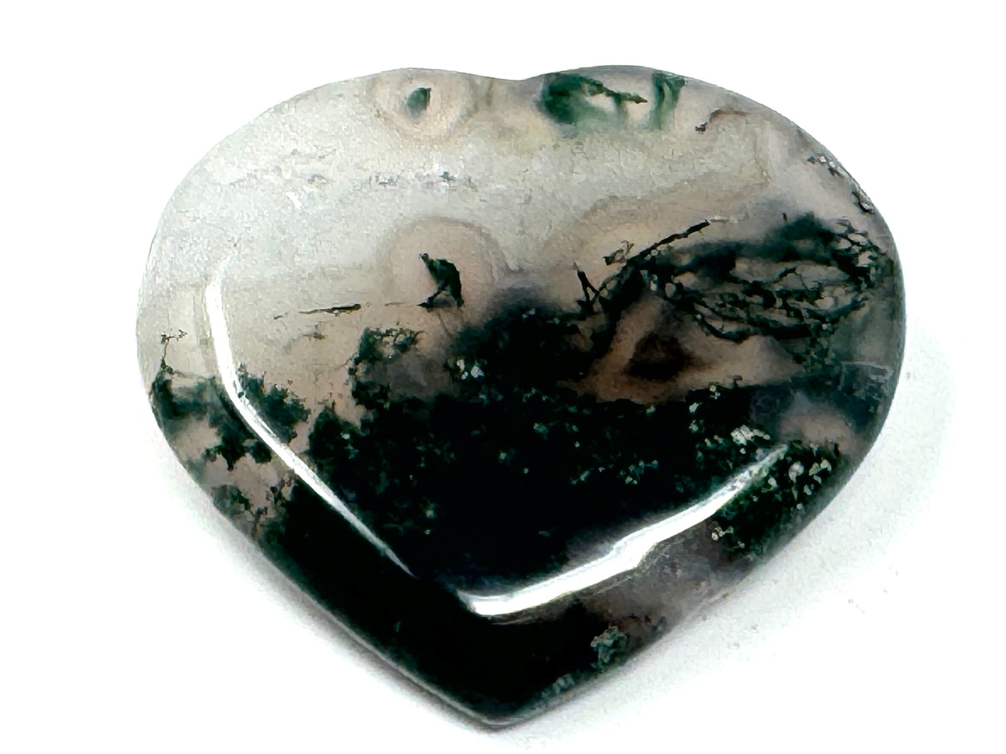 Flat Moss Agate Crystal Heart 5.1cm