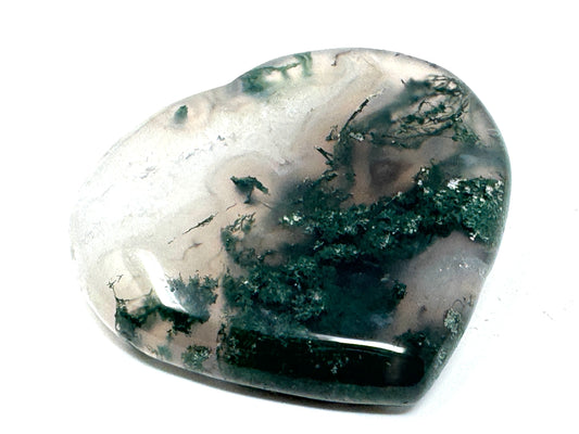 Flat Moss Agate Crystal Heart 5.1cm
