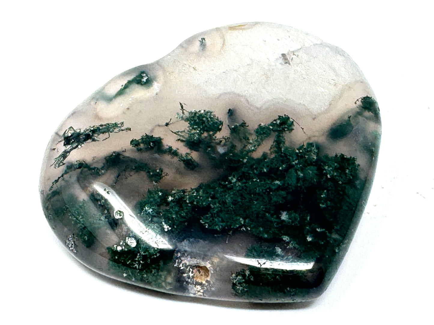 Flat Moss Agate Crystal Heart 5.1cm