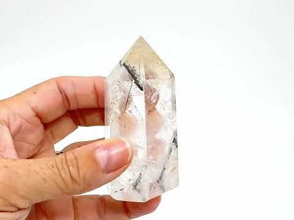 Large Quartz With Tourmaline Crystal Point 7.9cm