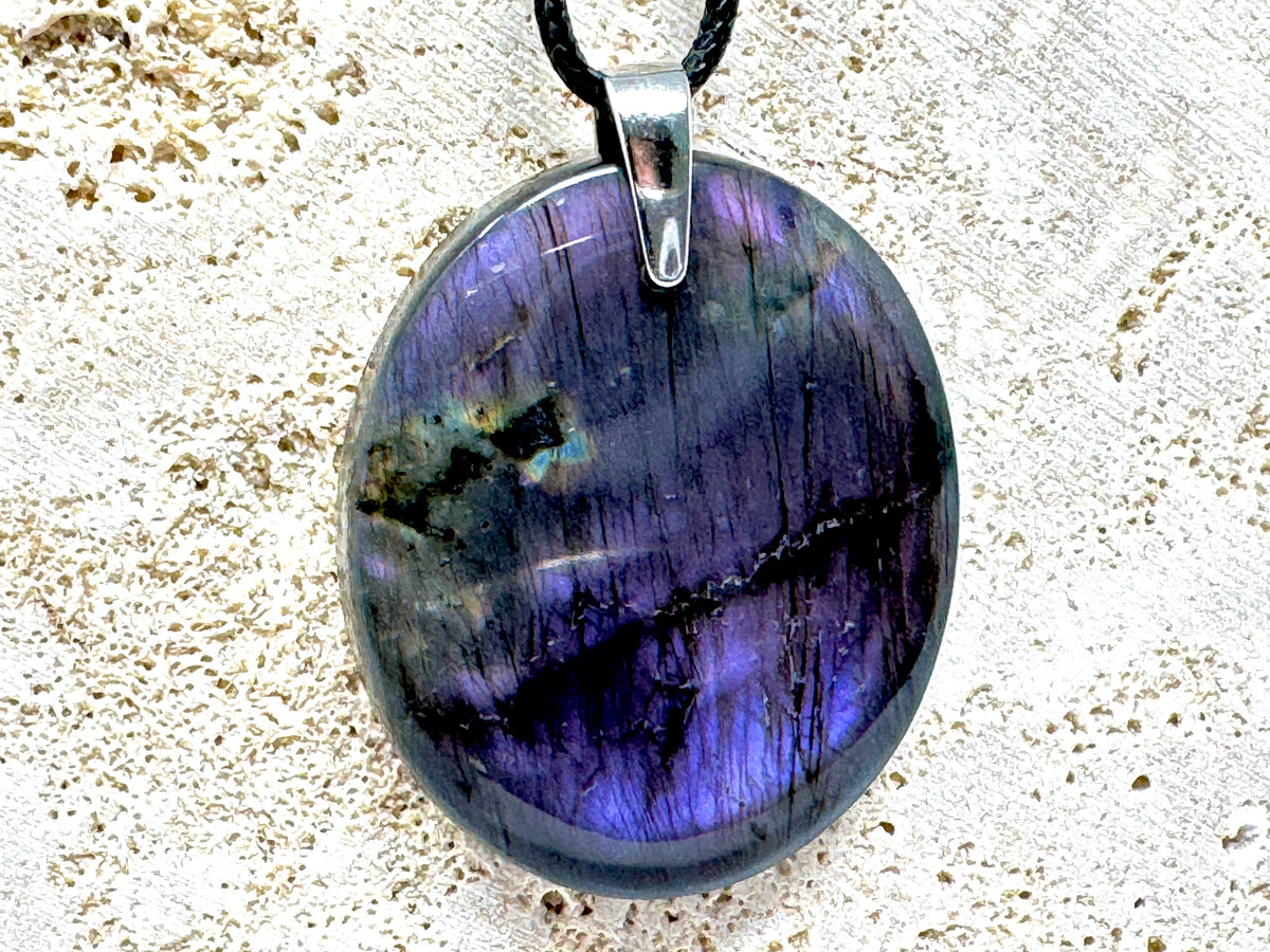 Large Purple Labradorite Pendant Oval 4.2cm