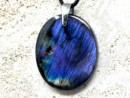 Large Purple Labradorite Pendant Oval 3.8cm