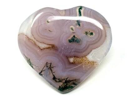 Flat Purple Moss Agate Crystal Heart 5.2cm