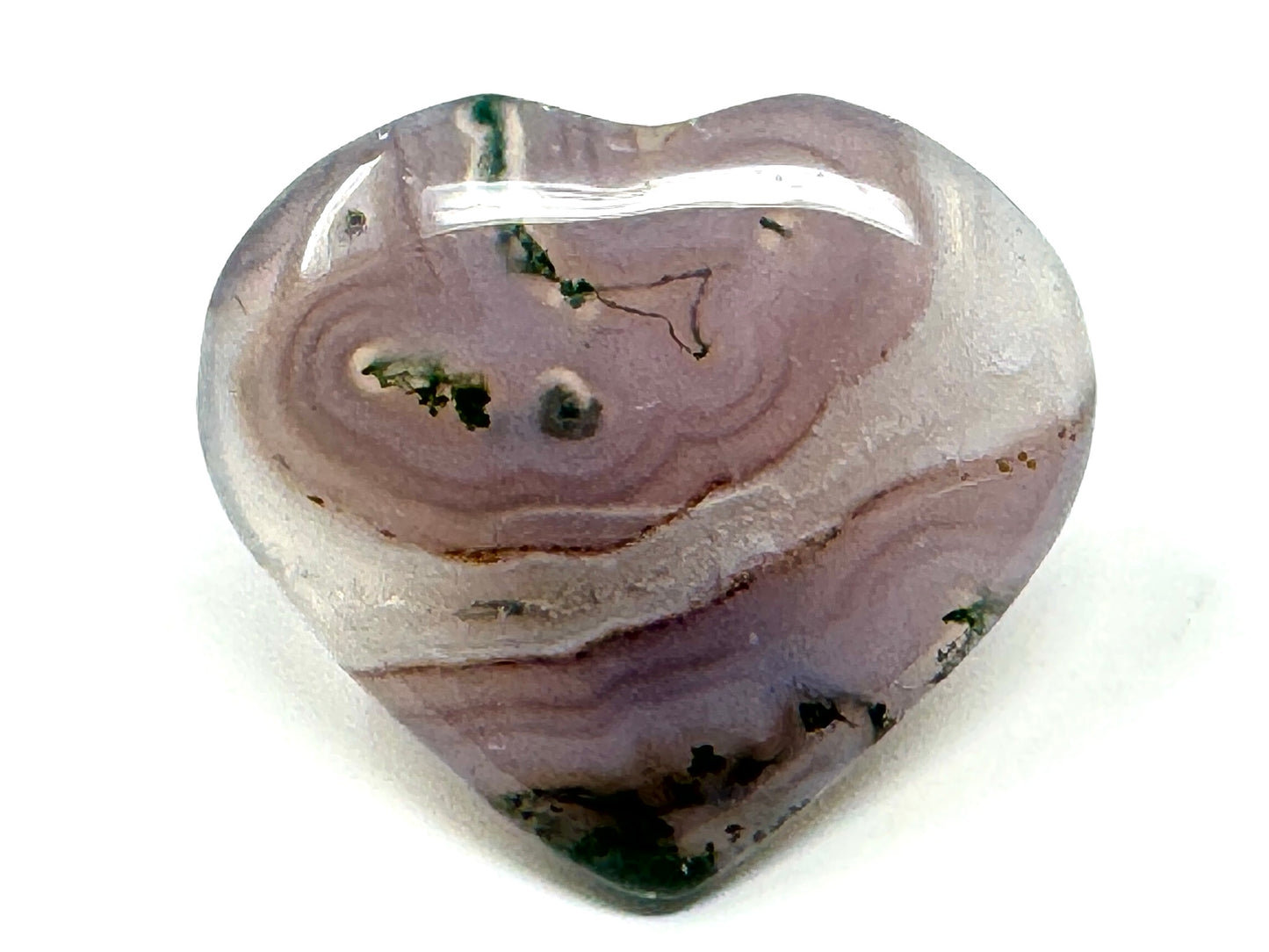 Flat Purple Moss Agate Crystal Heart 5.2cm