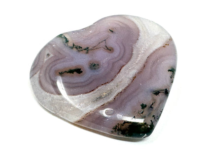 Flat Purple Moss Agate Crystal Heart 5.2cm