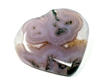 Flat Purple Moss Agate Crystal Heart 5.2cm