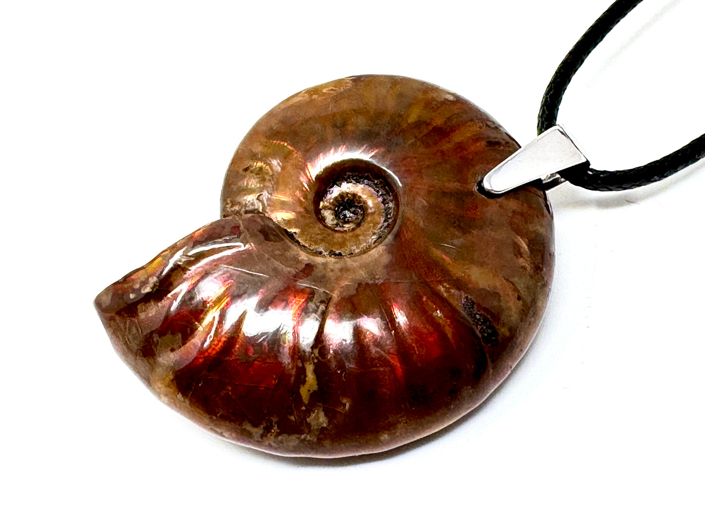 Red Iridescent Ammonite Pendant 4.3cm