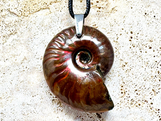 Red Iridescent Ammonite Pendant 4.2cm