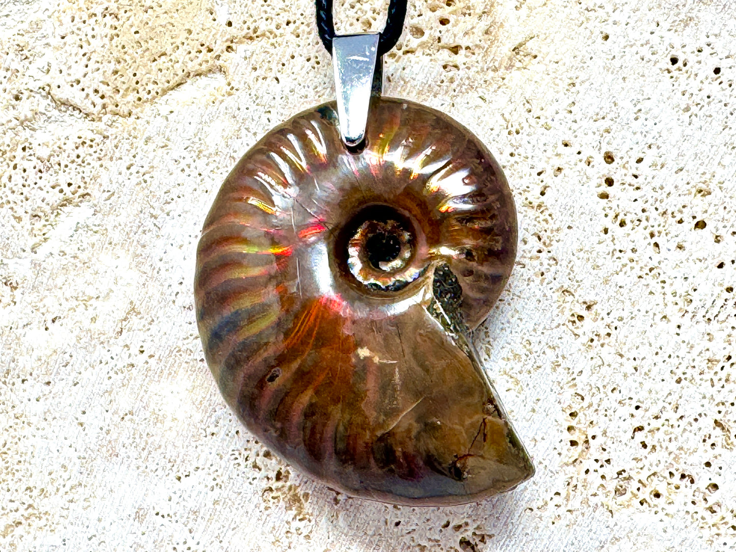 Red Iridescent Ammonite Pendant 4.2cm