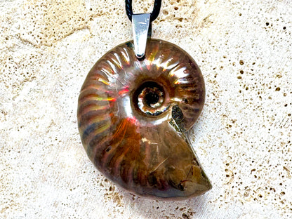 Red Iridescent Ammonite Pendant 4.2cm