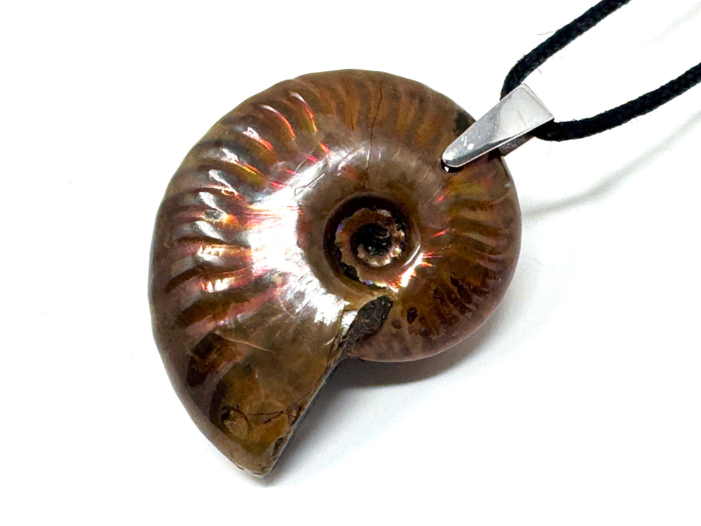 Red Iridescent Ammonite Pendant 4.2cm