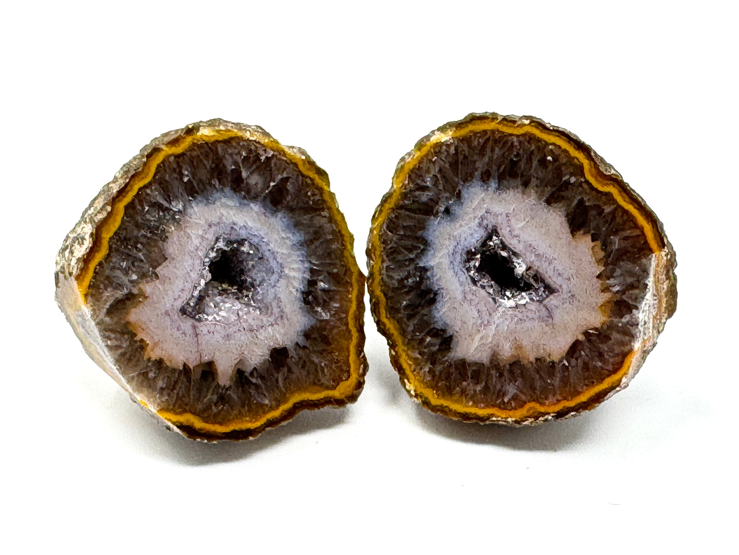 Natural Warring States Agate Geode Pair With Druzy Crystals 3.2cm