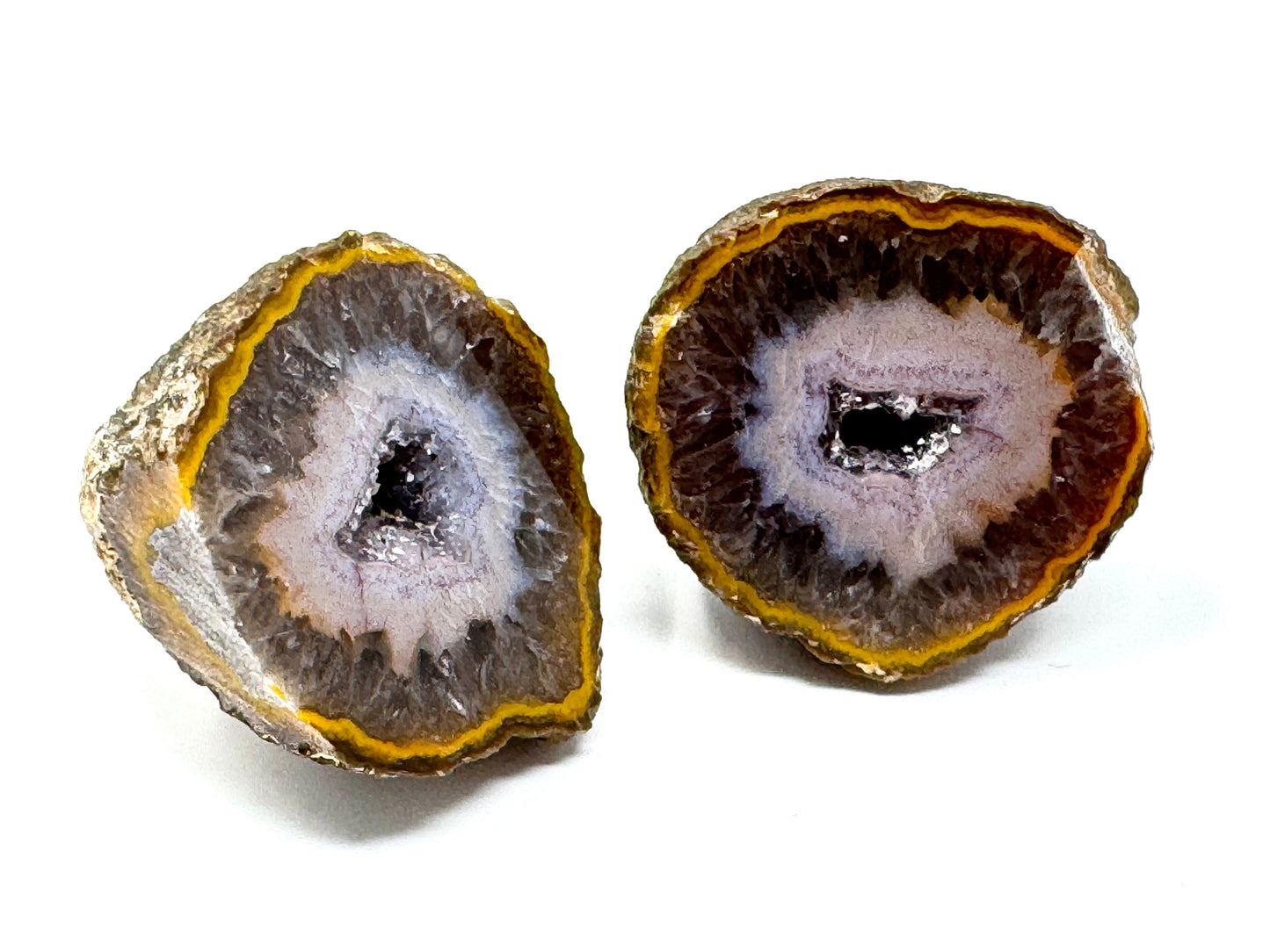 Natural Warring States Agate Geode Pair With Druzy Crystals 3.2cm