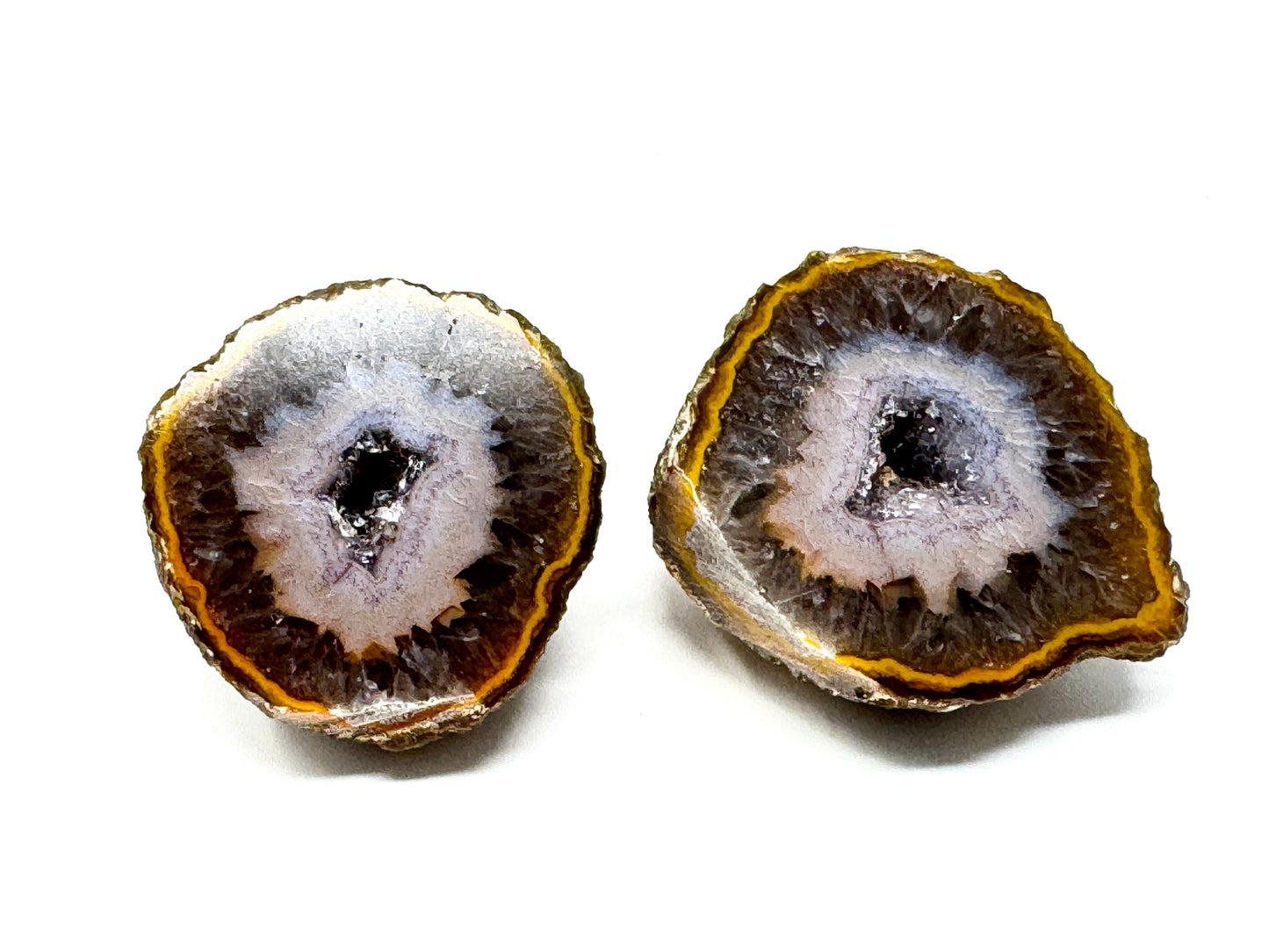 Natural Warring States Agate Geode Pair With Druzy Crystals 3.2cm
