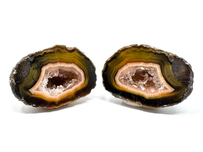 Natural Warring States Agate Geode Pair With Druzy Crystals 3.8cm