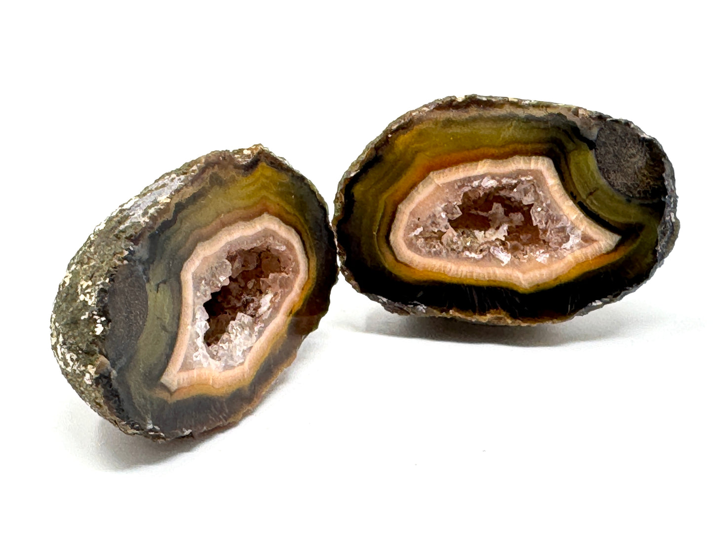 Natural Warring States Agate Geode Pair With Druzy Crystals 3.8cm