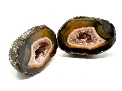 Natural Warring States Agate Geode Pair With Druzy Crystals 3.8cm