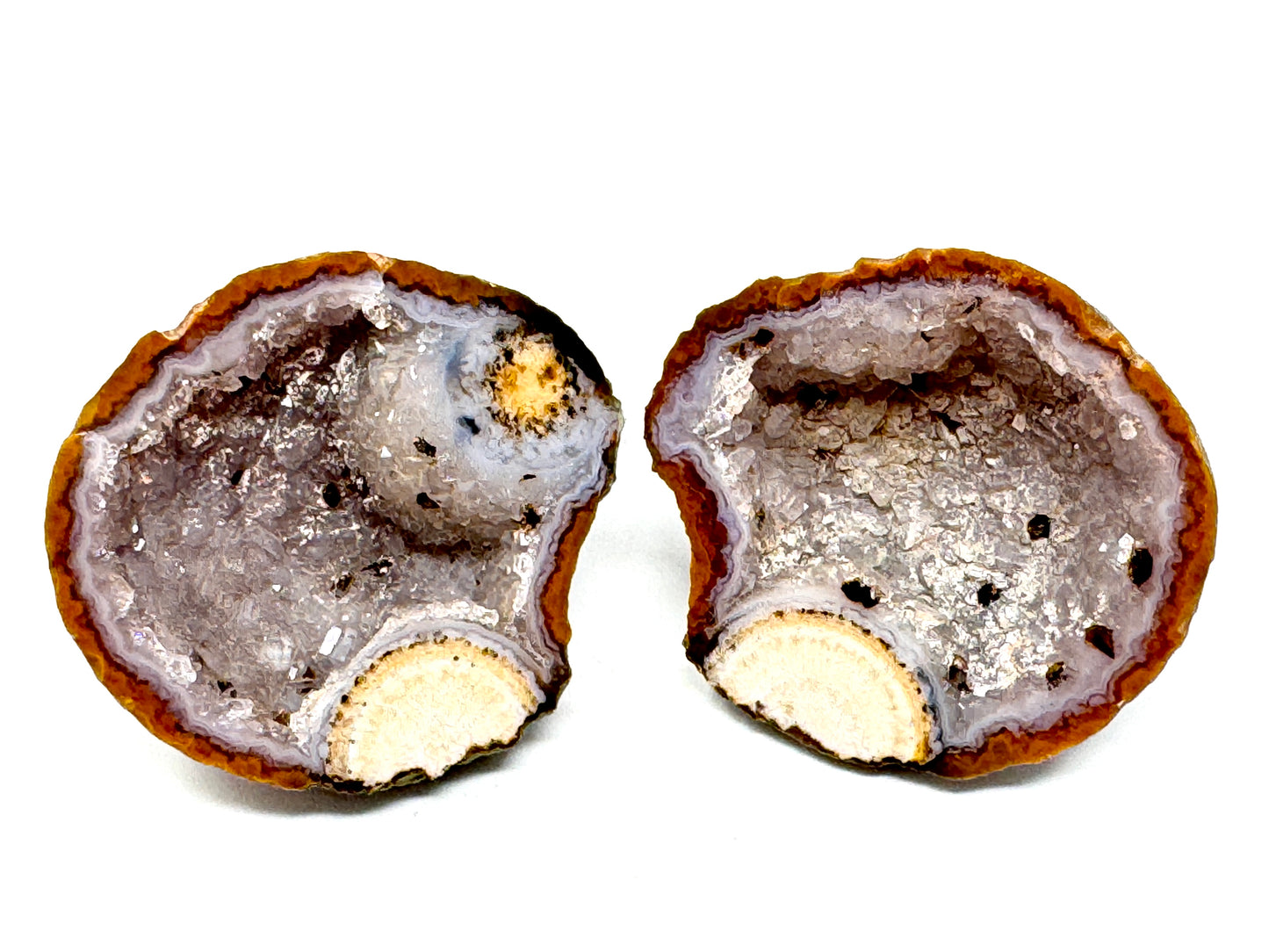 Natural Warring States Agate Geode Pair With Druzy Crystals 3.9cm