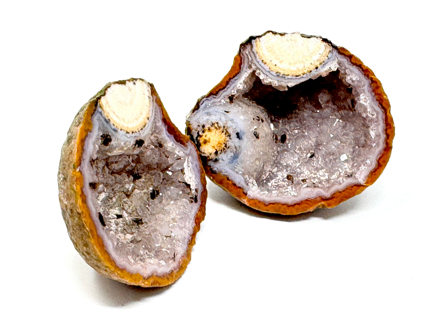 Natural Warring States Agate Geode Pair With Druzy Crystals 3.9cm