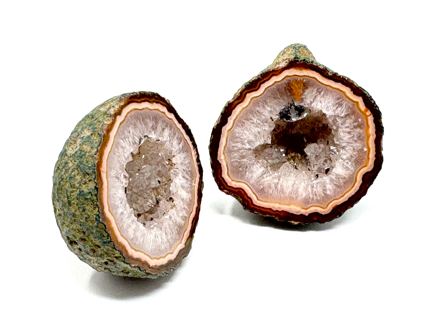 Natural Warring States Agate Geode Pair With Druzy Crystals 3.7cm