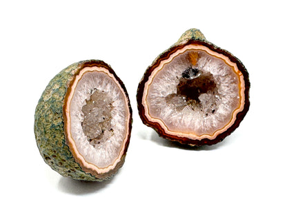 Natural Warring States Agate Geode Pair With Druzy Crystals 3.7cm