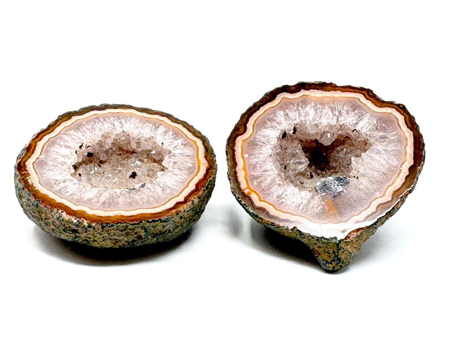 Natural Warring States Agate Geode Pair With Druzy Crystals 3.7cm